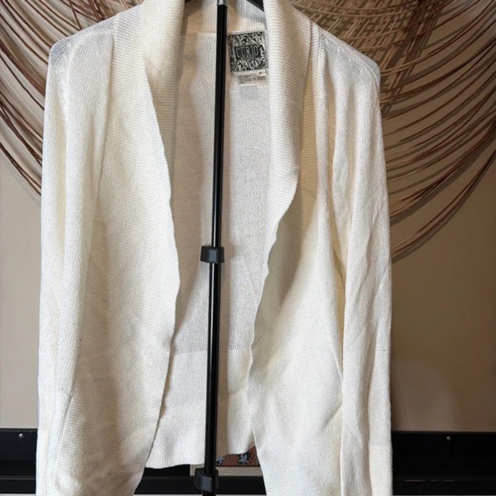White Open-Front Shawl Collar Cardigan